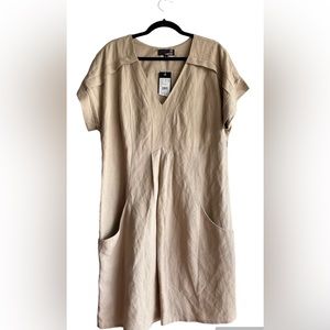 NWT Laura's Ramie Blended Knee-length Loose Shape Beige Dress Size 12